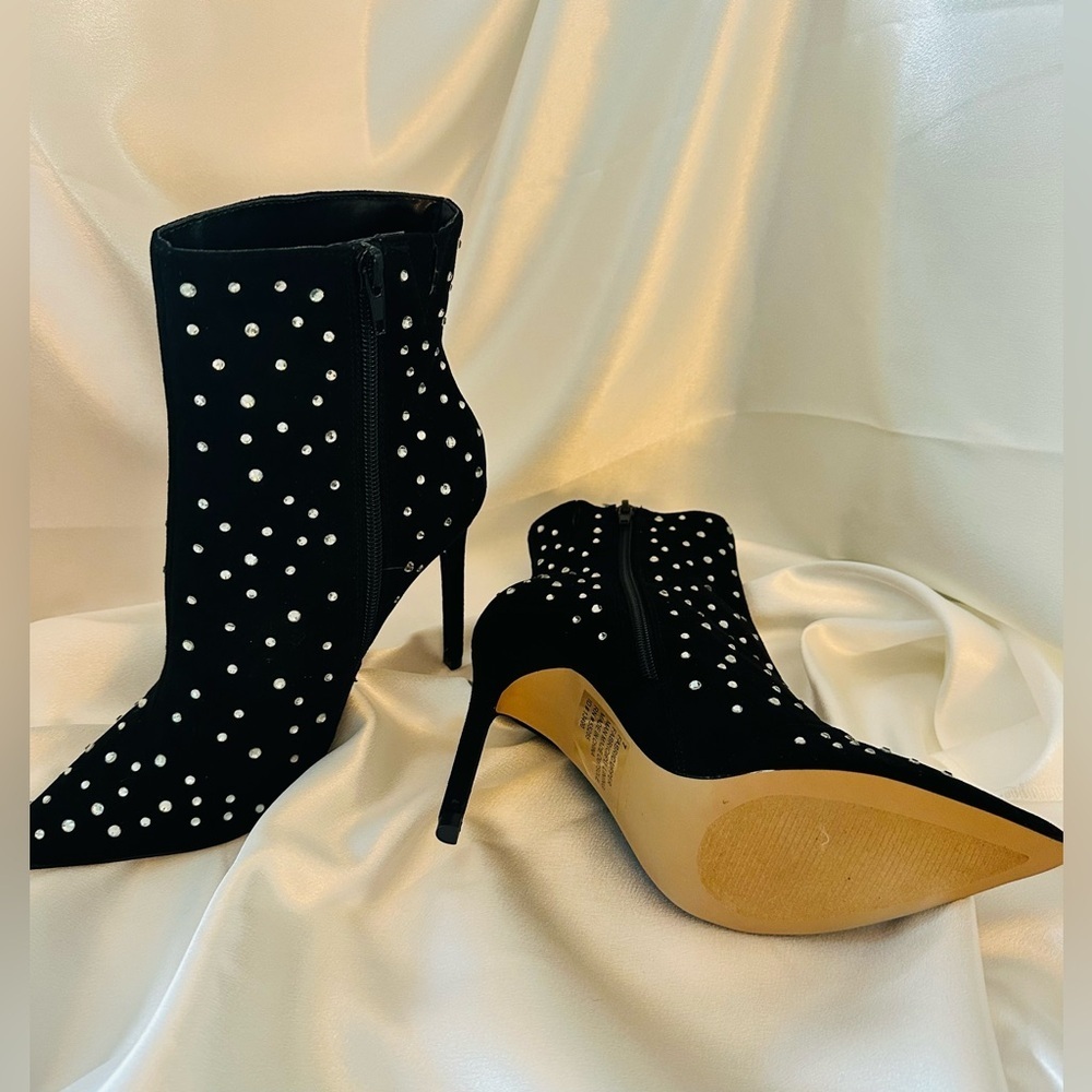 Express Black Studded Heeled Ankle Boots - Picture 5 of 8